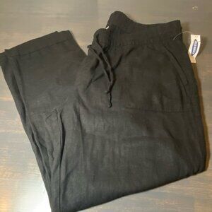 Old Navy Black Linen Blend Ankle Length Pants Women’s L Drawstring - NWT